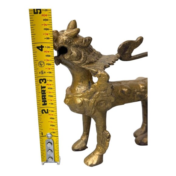 Vtg Brass Feng Shui Dragon Figurine Buddhist Foo Dog Snow Lion Incense Burner - Picture 4 of 9